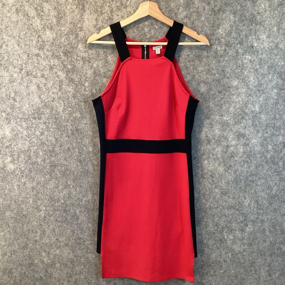 Guess Womens Size Medium Dress Red Black Accent Body Con Retro Back Zip